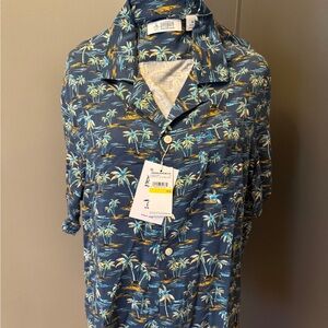 Original Penguin Blue Palm Tree Print Men's Shirt